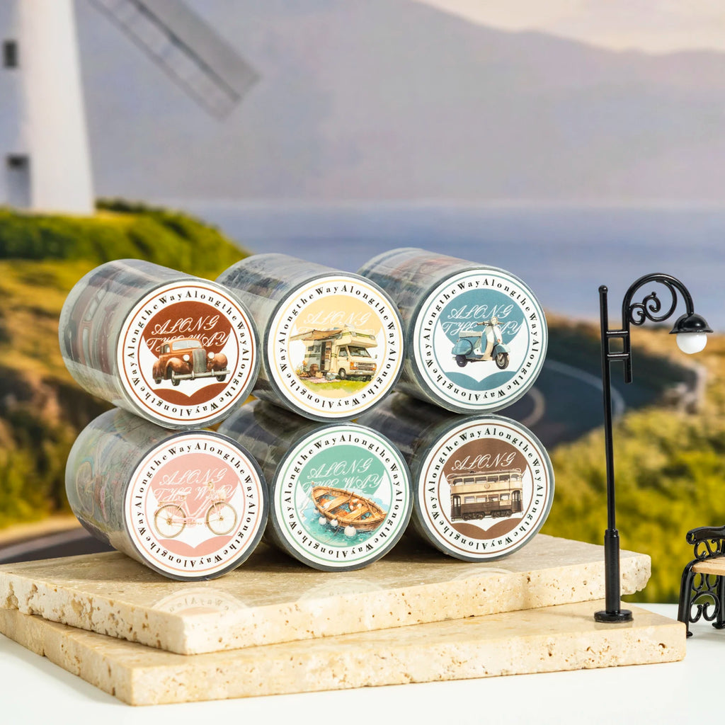 1 Roll Travel Journey Adventure Vehicle PET Tape for DIY Scrapbook Collage Art Journal Phone Case Notebook Decoration Qme