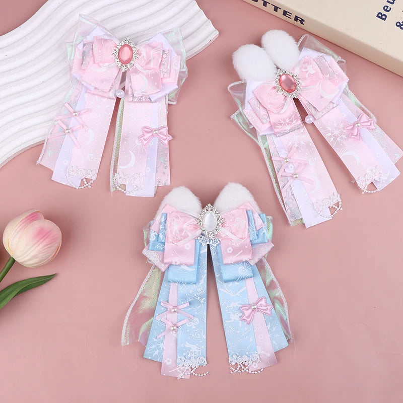 Ladies Lolita Bow Tie Butterfly Bow Versatile Ribbon Brooches Pins Shirts Skirts Accessories Handmade Jewelry Gifts Qme