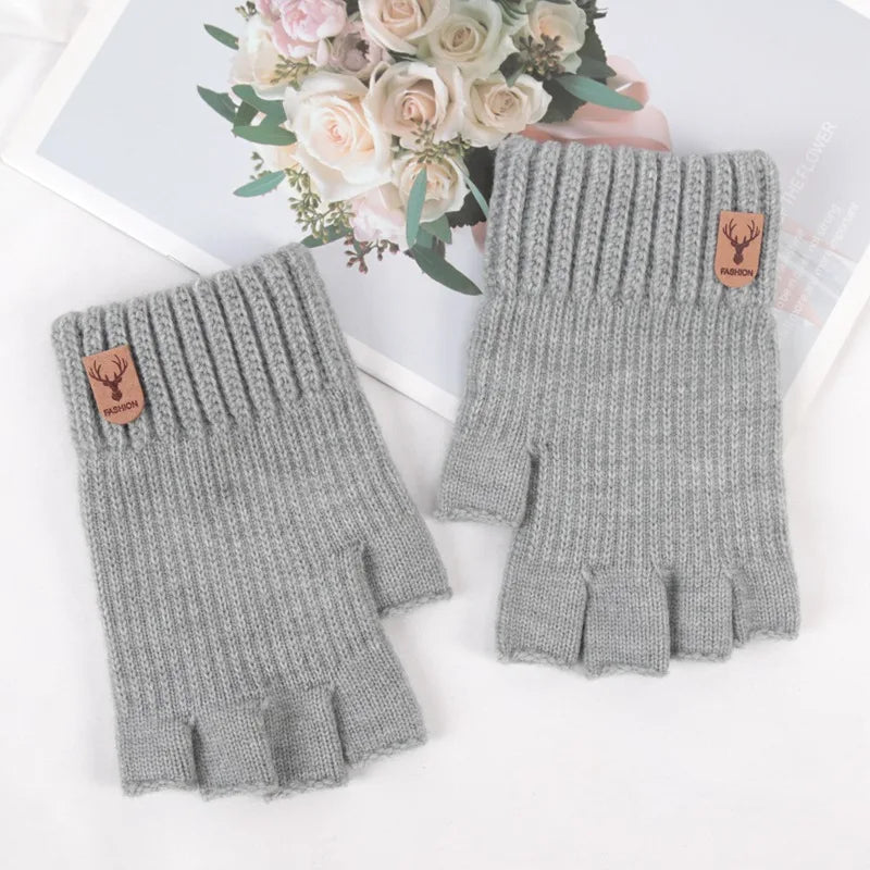 Black Winter Thick Elastic Knitted Gloves Warm Writting Office Cycling Fingerless Glove for Men Women Touchscreen Work Gloves Qme GRAY