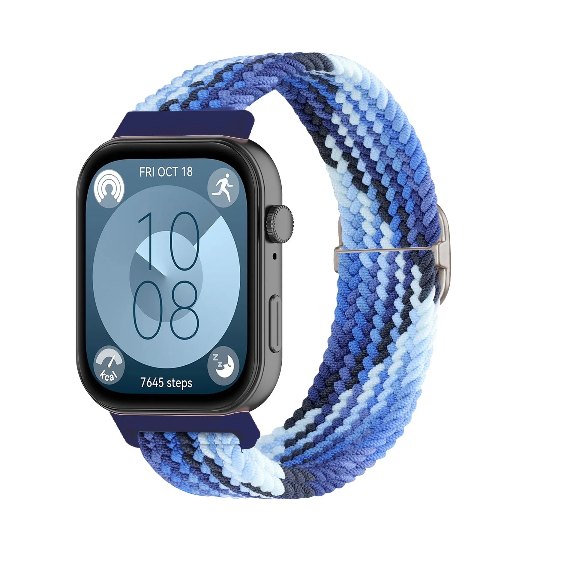 A Adjustable Comfort Nylon Woven Watch Strap with Stylish Metal Buckle Breathable Replacement Band for Huawei Smartwatch Qme colorful blue white