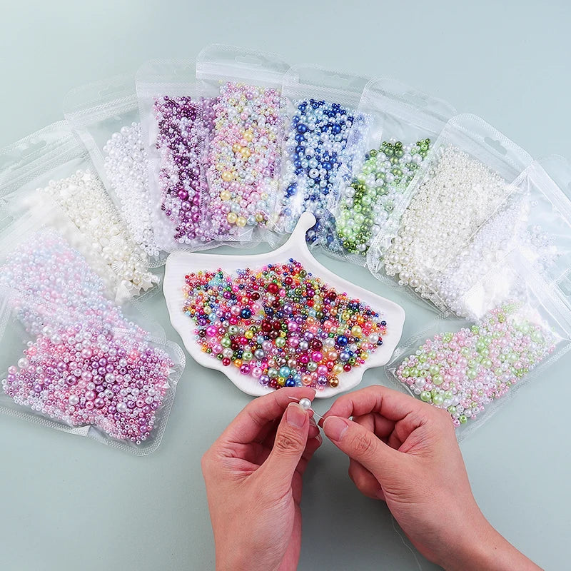 Mixed Size Acrylic Pearl Beads Round Tiny Craft Beads Loose Pearls for Jewelry Making DIY Craft Necklaces Bracelets 30g/pack Qme