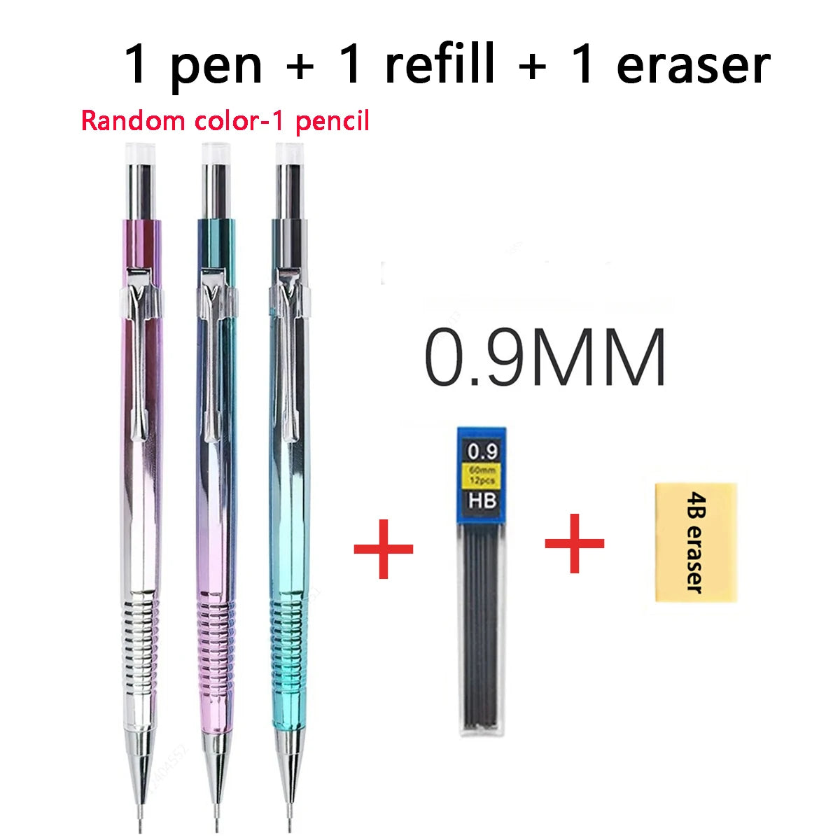 2-in-1 Double Tips Ballpoint Pen And Mechanical Pencils 0.3/0.5/0.7/0.9mm,1 Refills,1 Eraser,for Artist Drawing, Sketching Qme 0.9MM-3 Pcs Set