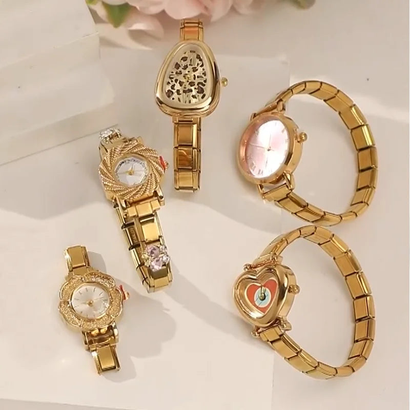 Wholesale Fashion Women's Mens Stainless Steel Round Hexagon Flower Shape High Quality Watch Bracelet For Friend DIY Watch Gifts Qme