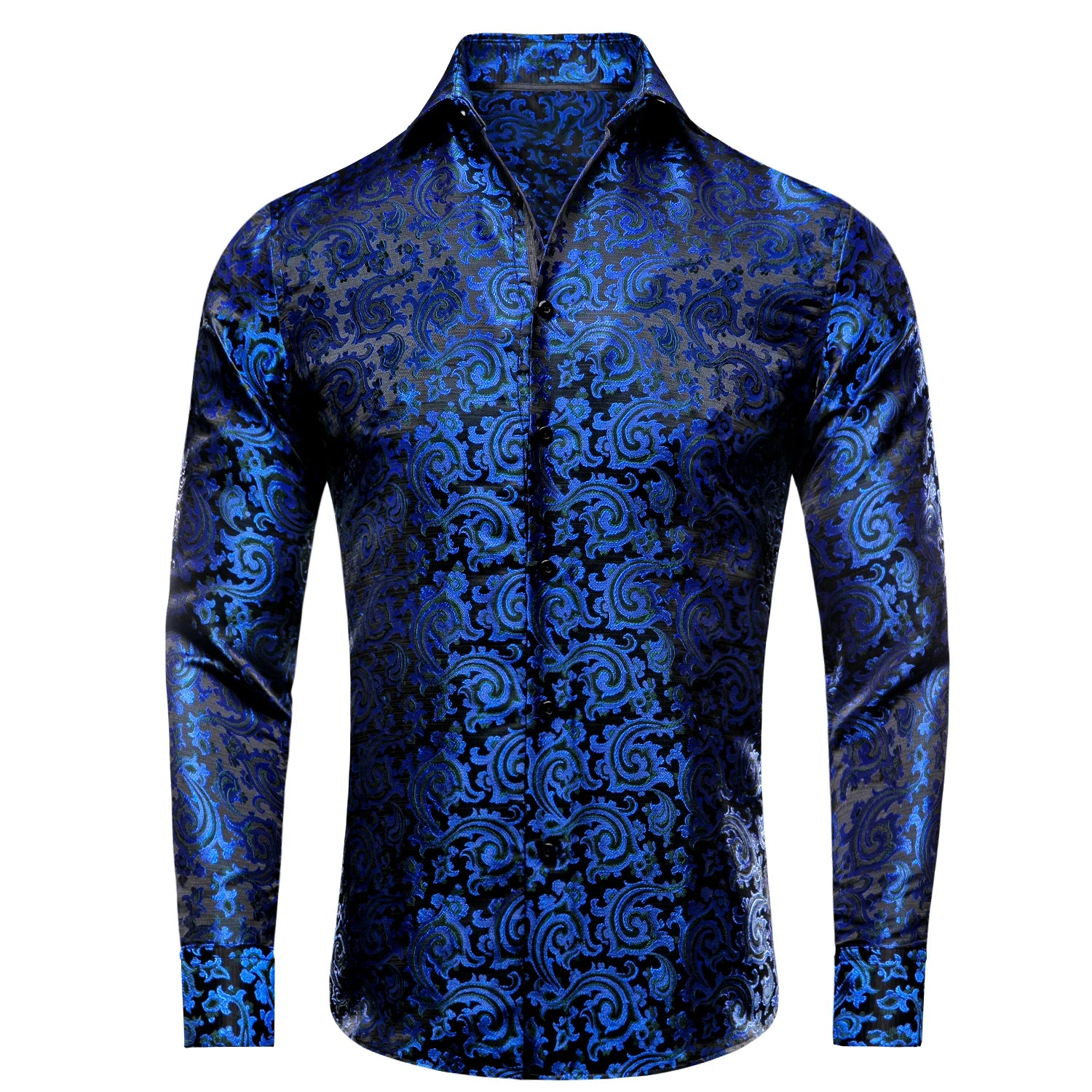 Hi-Tie Spring Autumn Mens Shirts Silk Red Black Paisley Suit Turndown Collar Shirt Casual Formal for Male Wedding Business Gifts Qme