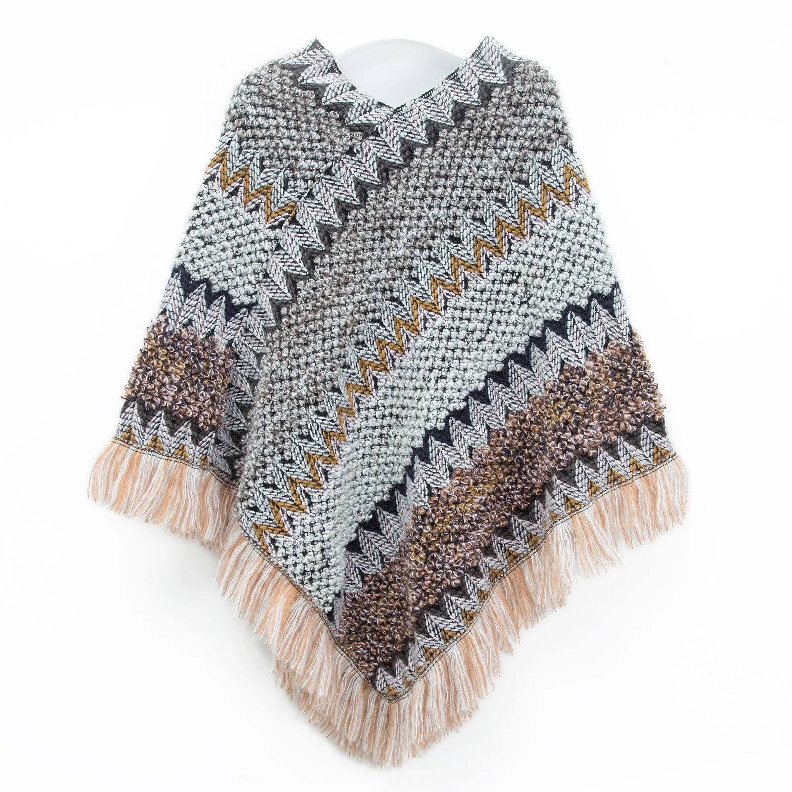 Women Ethnic Style Knitted Cardigan Cape Poncho Wrap Retro Tassel Shawl Stole Cloak Travel Warm Shawls And Wraps Pashmina Qme Gray One Size