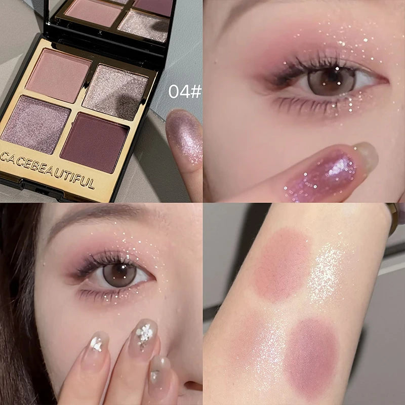 CACE Smoke Dark Grey 4-color Eyeshadow Pearly Bright Matte Glitter Eye Shadow Shimmer Pigment Palette Lasting Earth Black Makeup Qme 04
