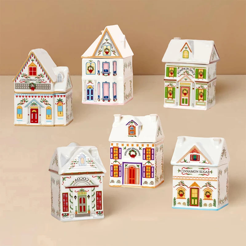 Holiday Village Spice House Mini Christmas Gingerbread Houses Jars Qme