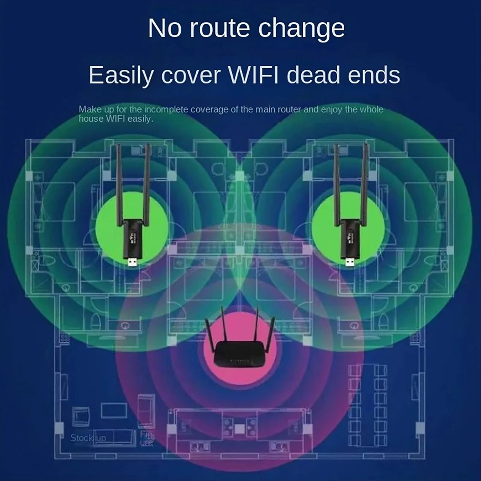 USB Wireless WiFi Extender 2.4G 300Mbps Signal Booster Long Range Repeater Access Point for Home Wi-Fi Router Network for PC Use Qme