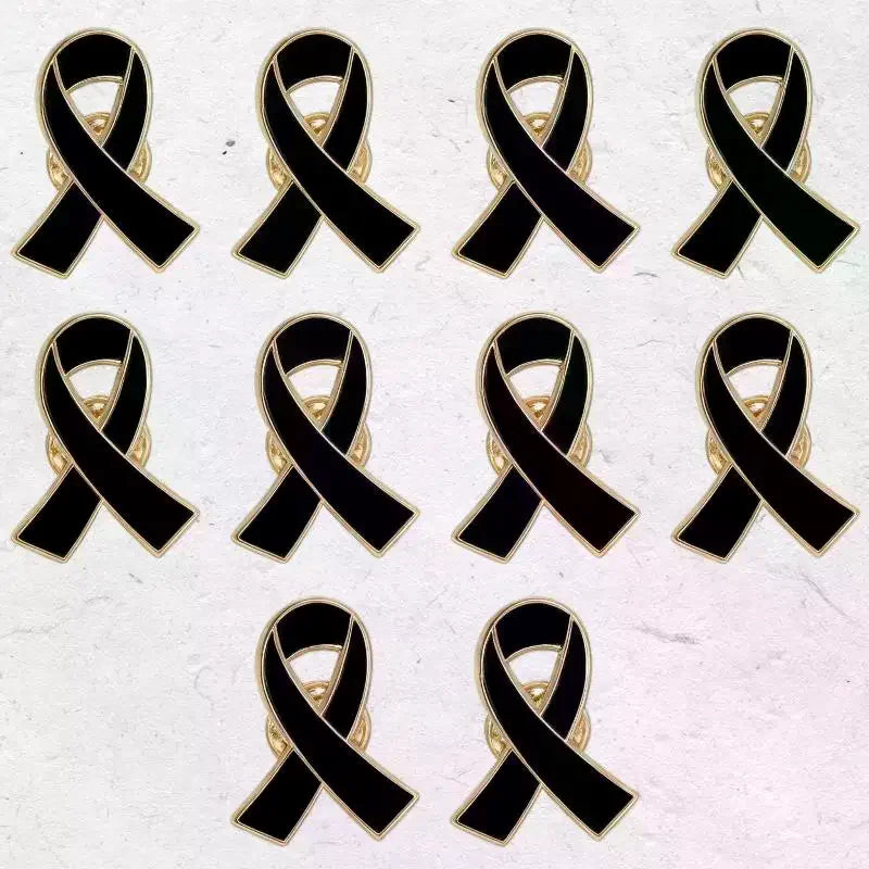 1/5/10Pcs Black White Ribbon Brooch Funerals Memorial Pin For Woman Men Metal Ribbon Mourning Badge Suit Dress Shirt Accessories Qme