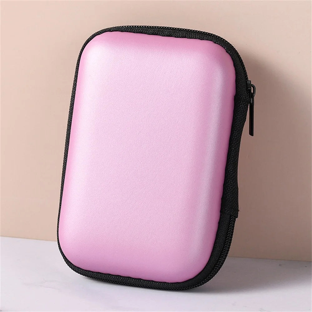 Headphone Storage Bag Mobile Phone Charger Data Cable Protection Bag Data Cable Usb Flash Drive Travel Portable Eva Zipper Bag Qme Pink