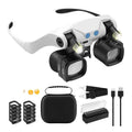 A02F-Glasses For Close Work, Jewelers Magnifying Glass With Light & 5 Interchangeable Lens Pairs(2X 4X 6X 10X 13X), Headband Qme BlackWhite