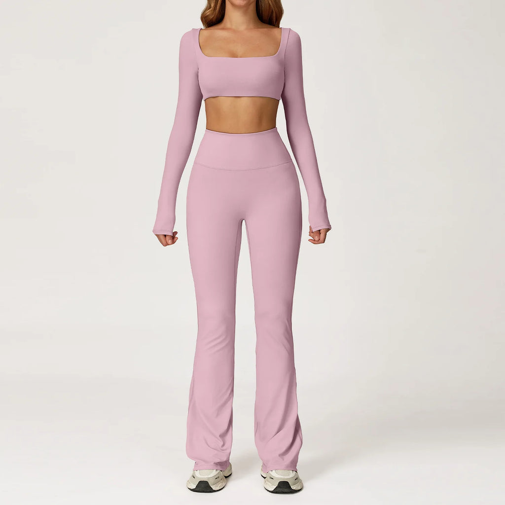 B 2PCS Yoga Suit Sports Set Women Quick-Dry Gym Set Women Tracksuit Running Workout Long Sleeve Sports Shirt Yoga Clothing Qme