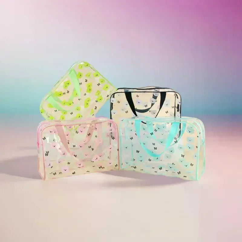 1Pcs Portable Cosmetic Organizer Large Capacity Transparent PVC Printed Toiletry Bag Travel Toiletry Make Up Bag Qme