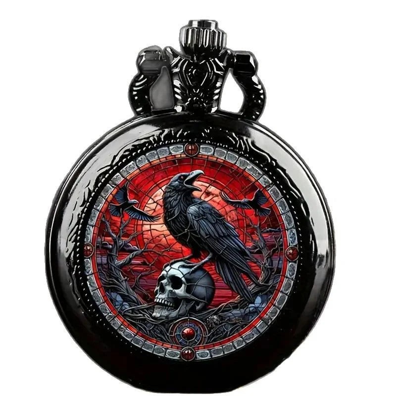 Colorful Pattern Medium Pocket Watch Retro Flip Decoration Necklace Watch Personalized Trend Male and Female Student Quartz Qme