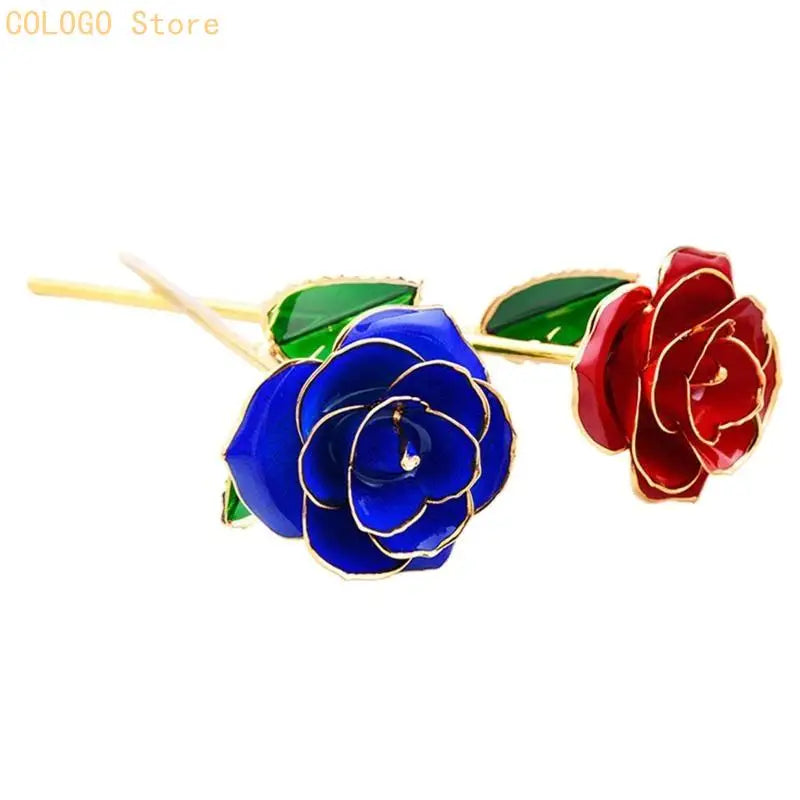24K Plated Gold Dipped Rose Dried Flower Box Dispaly Stand Qme