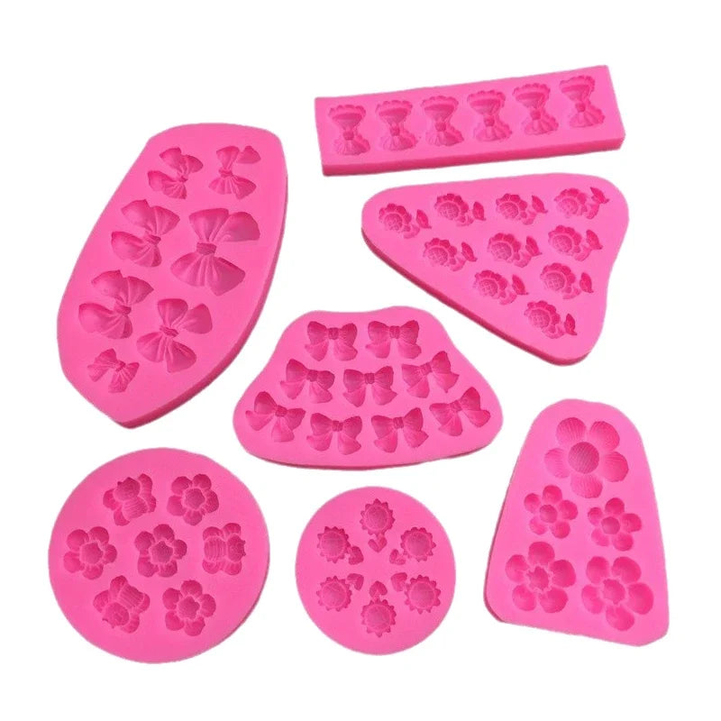 Cute Cartoon Silicone Molds DIY Flowers Bow Bee Fondant Cupcake Cake Qme
