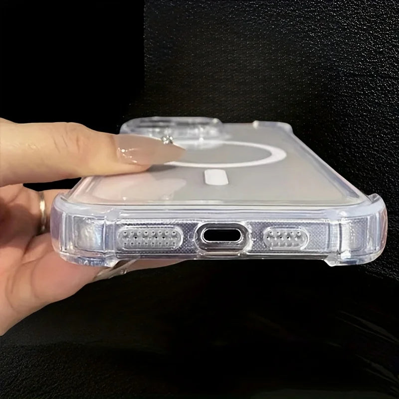 New Premium Magnetic Wireless Charging Phone Case, Transparent Shock-Resistant Hard Shell, Compatible with for iphone 16, 15 Qme