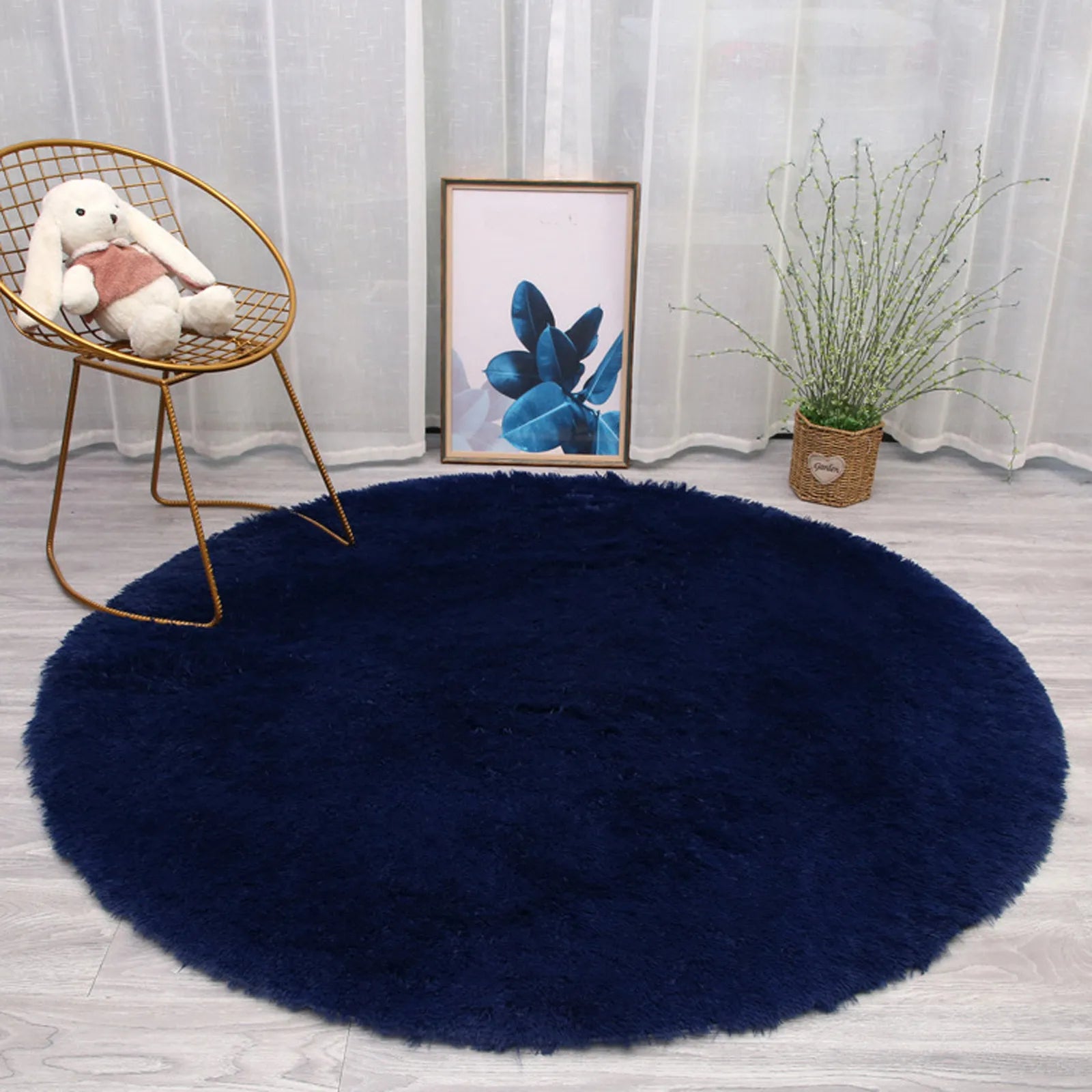 Wool Imitation Sheepskin Rugs Faux Non Slip Bedroom Shaggy Carpet Mats Multi Color Solid Soft Circular Carpets Qme Dark Blue