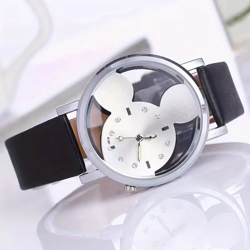 Cute Cartoon Watch Kids Girls Fashionable Simple Quartz Wristwatch PU Qme black