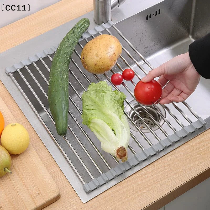 Rollable Foldable Stainless Steel Sink Drying Rack Kitchen Qme