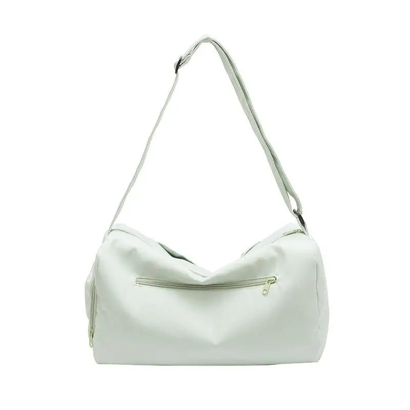 Beige Water Resistant Nylon Duffel Bag With Adjustable Strap Large Capacity For Gym Travel Daily Commute Qme