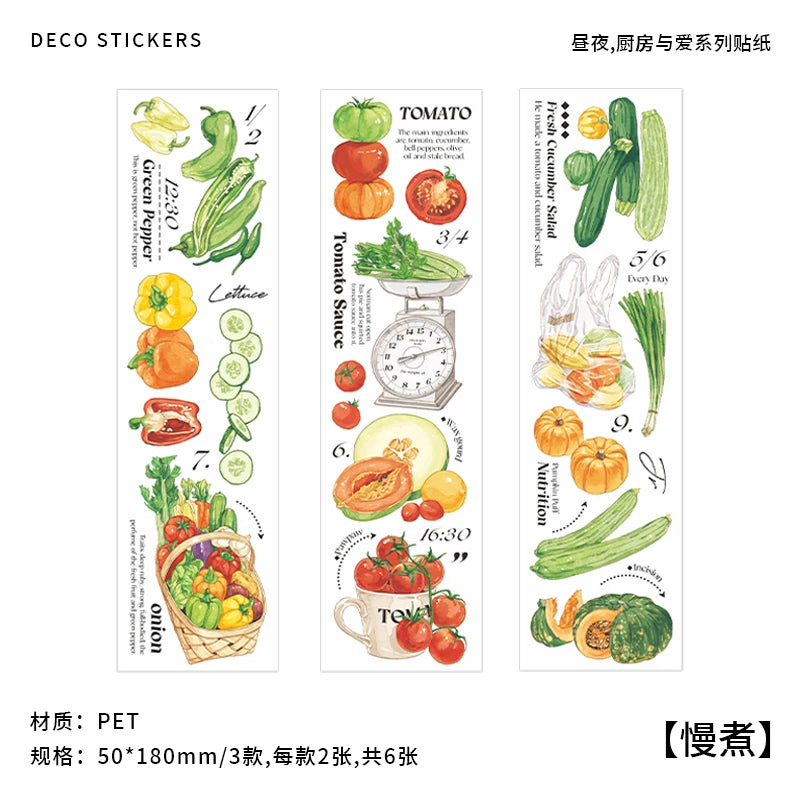 6 pcs/lot vegetable Stickers aesthetic Decorative Stick Labels journaling Album Scrapbooking Collage material Qme C
