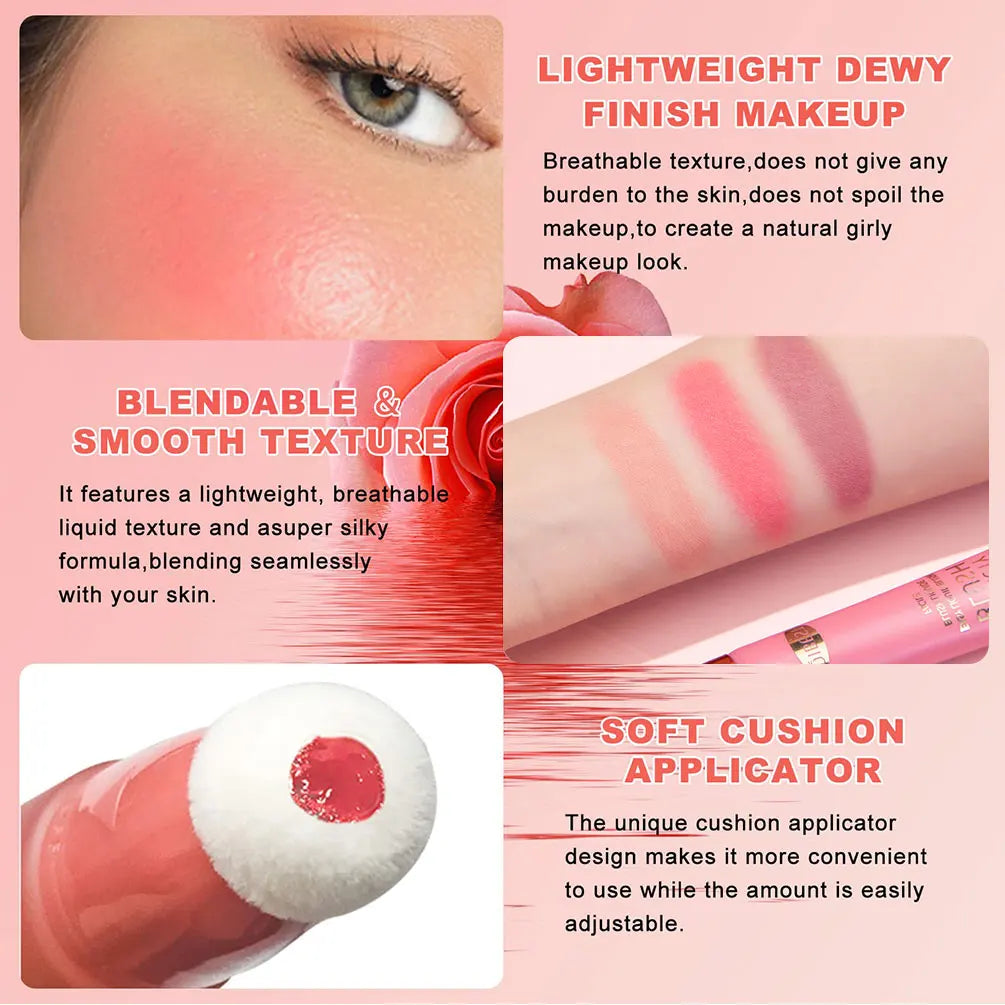 QIBEST Face Liquid Blush Eyeshadow Cheeks Makeup With Cushion Applicator Lightweight Soft Maquiagem Waterproof Smooth CreamBlush Qme