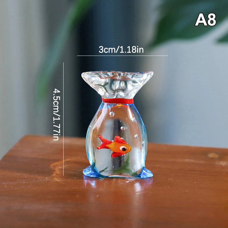 Home Office Decor Handcrafted Glass Pocket Fish Figurine Mini Qme A8