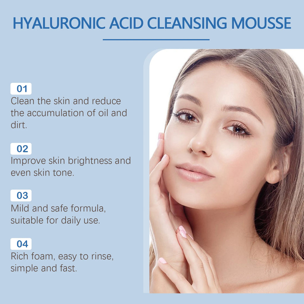 Hyaluronic Acid Cleansing Foam Gentle Moisturizing & Nourishing Oil Control Brightening Rejuvenation Face Wash Foam Face Cleanse Qme