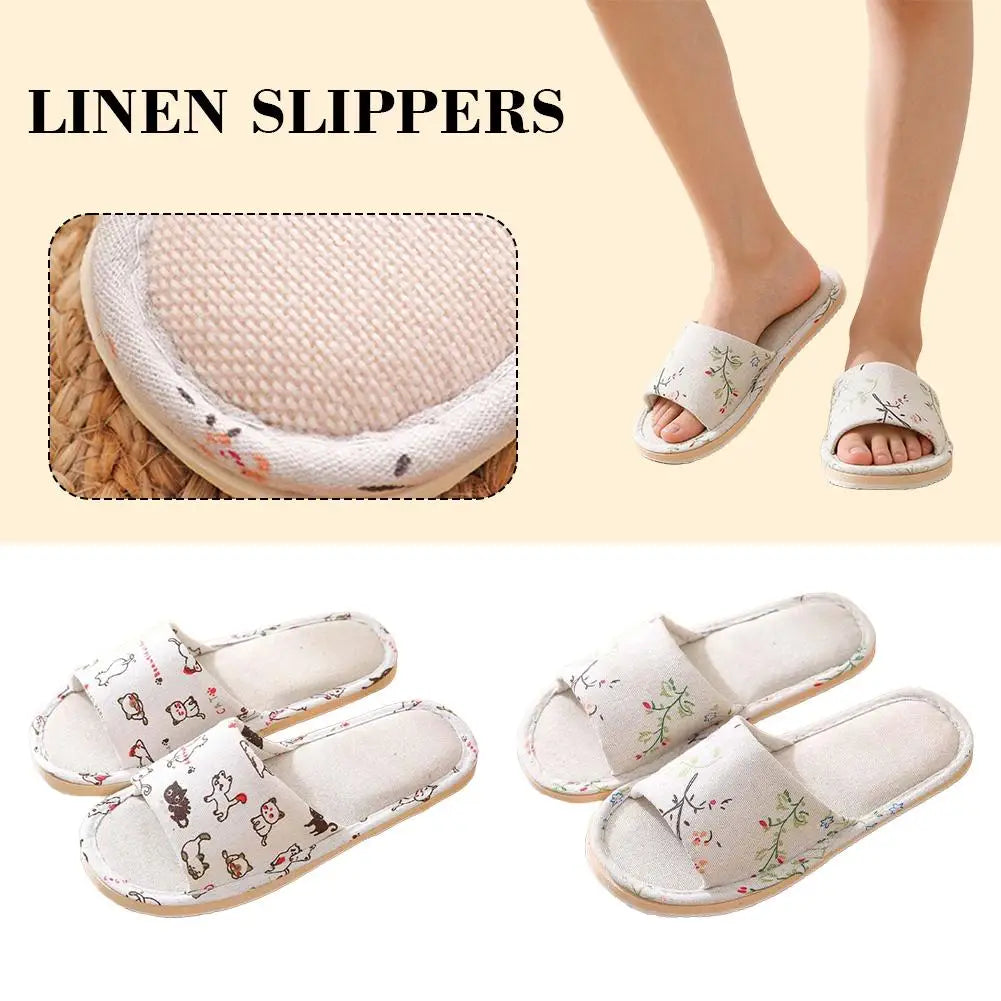 Women Flax Slippers Home Slippers Linen Summer Lightweight Flat Sandal Breathable Comfortable Non-Slip Slides Indoor Men Slipper Qme