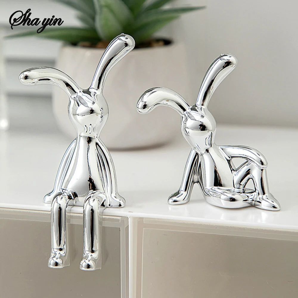 2PC Long-Eared Rabbit Double Statue Cartoon Decoration Accessories Living Room Bedroom Car Decoration Desktop Decorative Ornamet Qme