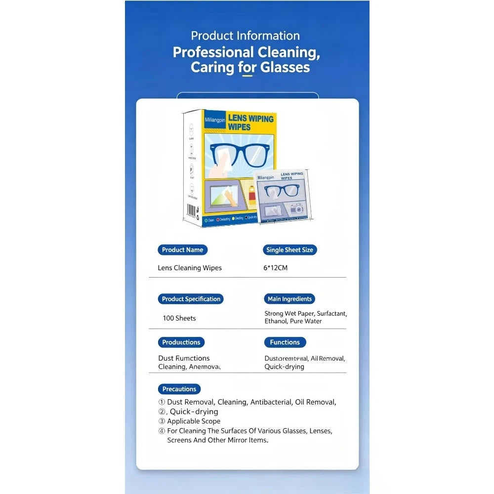 The Glasses Defogging Wet Wipes Quickly Dissolve Water Vapor, Effectively Block Fog For a Long Time and Leave No Marks WhenWiped Qme