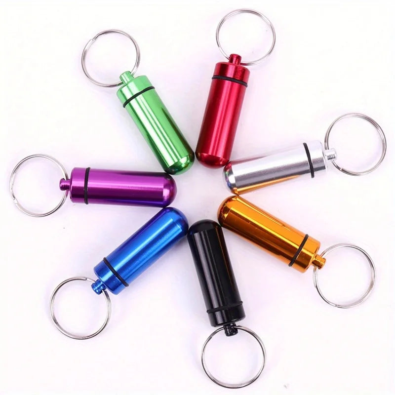Mini Aluminum Waterproof Pill Box Keychain Portable Medicine Container for Outdoor Travel Emergency Storage Qme