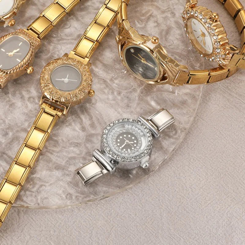 Vintage Luxury HighQuality Women Men Stainless Steel Shake Rotate Pearl Round Watch Bracelet For Friend Birthday DIYJewelry Gift Qme