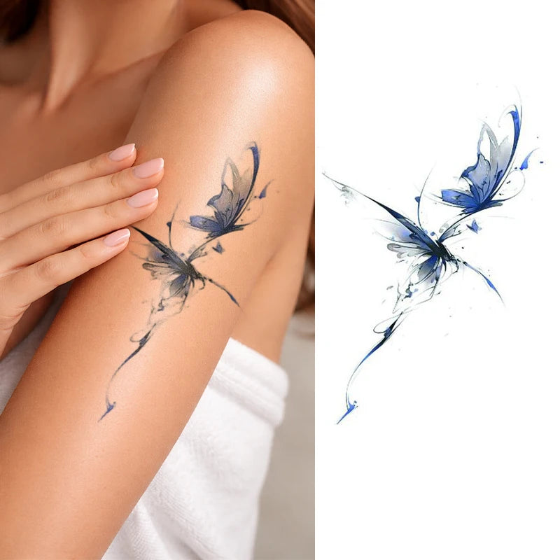 Ink Wash Butterfly Temporary Tattoo Stickers Watercolor Fake Tattoos Qme