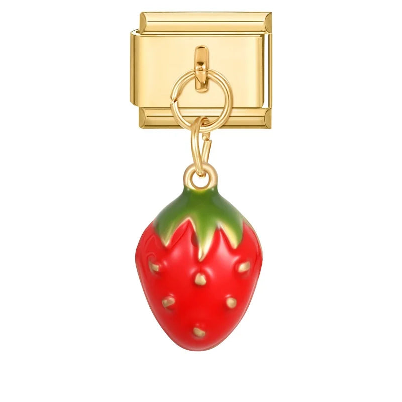 New Lotus Root Slices Stars Apple Gold Color Pendant Italian Charm Links Fit 9mm Stainless Steel Bracelet Women DIY Making Gifts Qme Style 6.