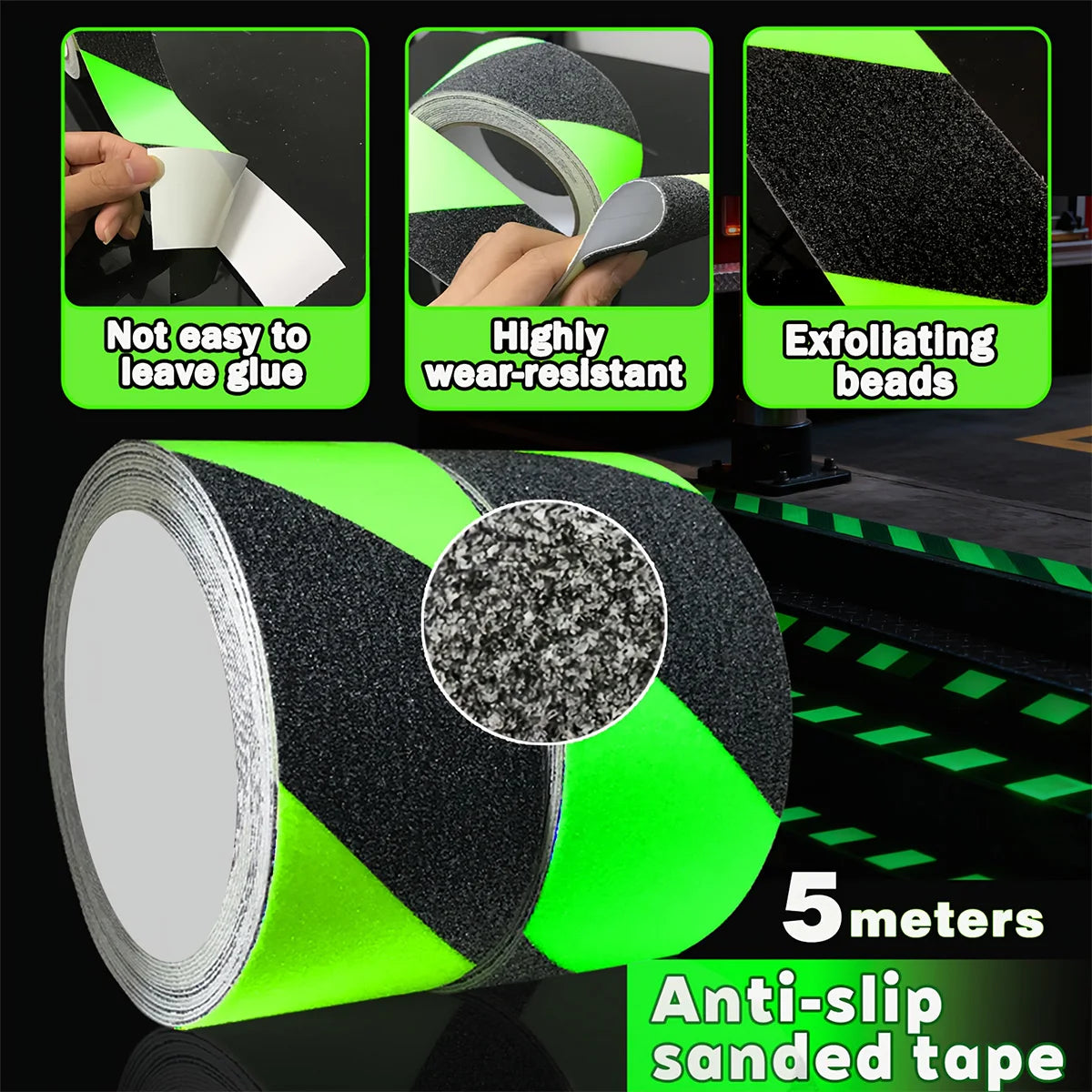 Anti Slip Tapes Glow in The Dark Strip Luminous Green Waterproof Safety Outside Floor High Friction Strips For Stair Step Qme
