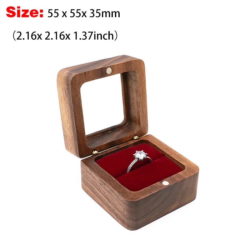 Premium Solid Wood Jewelry Organizer (Black Walnut) - Jewelry Display for Earrings & Couples Rings Jewelry Case Valentine Gift Qme Windowed Red Single