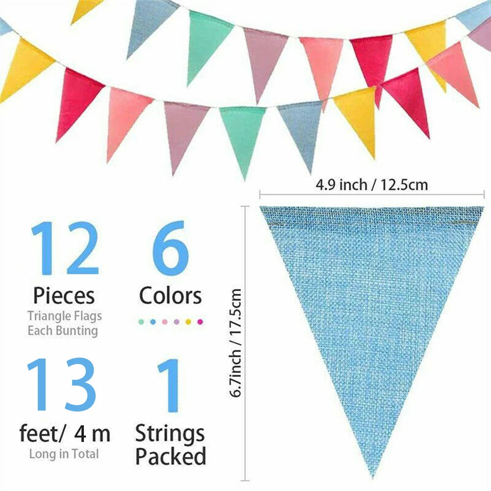 4m 12 Flags Colorful Linen Pennant Flags Banner Birthday Wedding Xmas Party Decorations Bunting Banner Hanging For Home Decor Qme Default Title