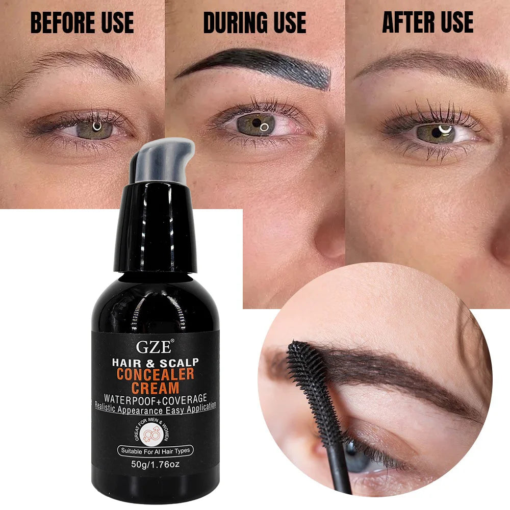 GZE Waterproof Concealer Cream for Hair, Scalp, Beard & Eyebrows – Covers Bald Spots, Thinning Hair & Patchy Brows Qme