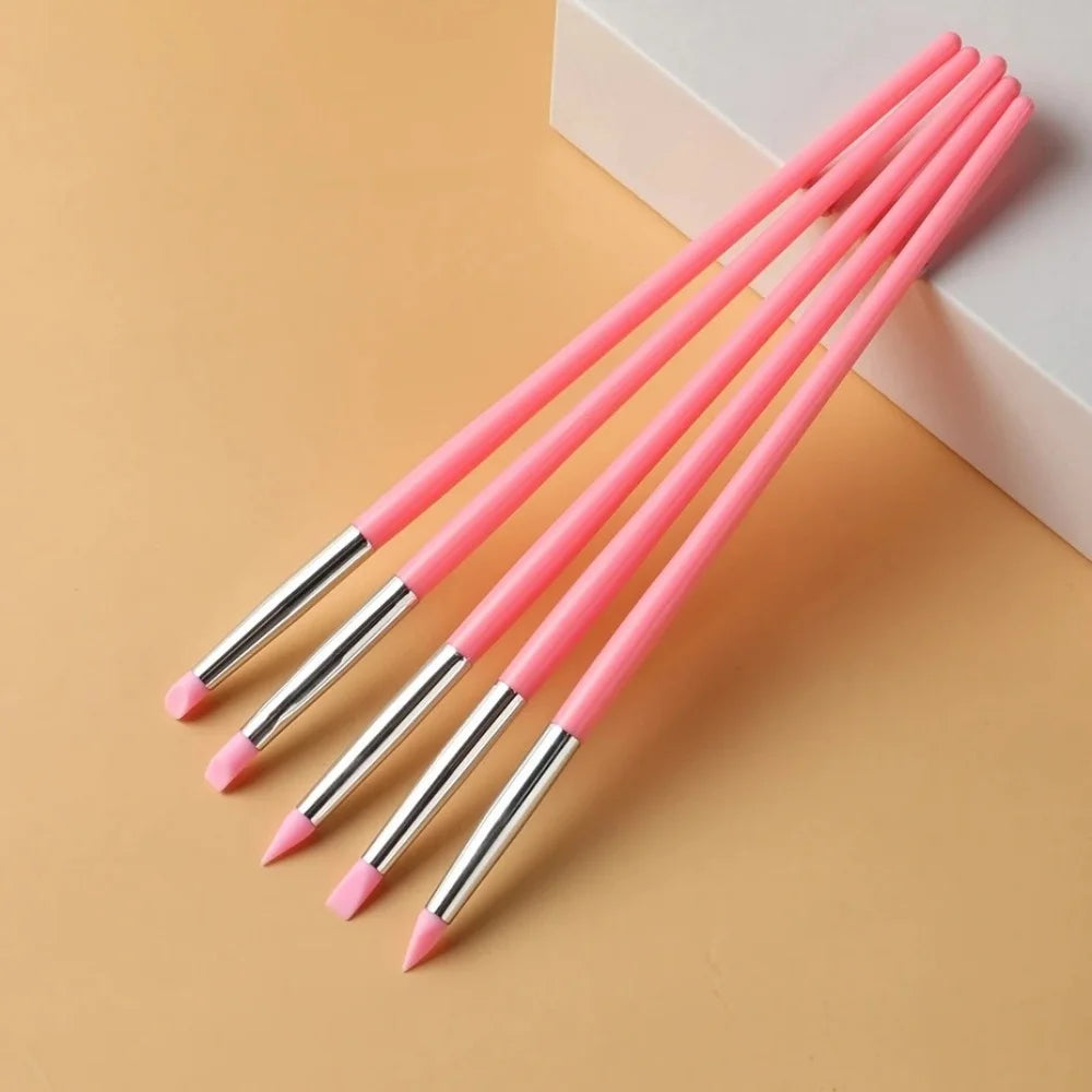 5Pcs Soft Silicone Nail Art Pen Multifunctional Nail Carving Dotting Tools Professional 3D UV Gel Polish Manicure Pens for Salon Qme 5pcs pink