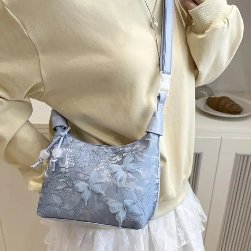 Chinese Style Embossed Floral Shoulder Bag Large Capacity Crossbody Underarm Bag Vintage Knot Handbag For Women Daily Travel Use Qme