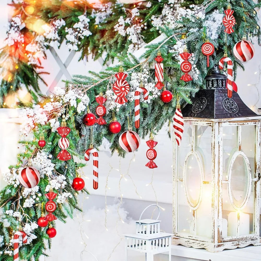 6PCS Christmas Tree Decorations Lollipops Pine Cones Candy Canes Christmas Decoration Pendants Christmas Decorations for Home Qme