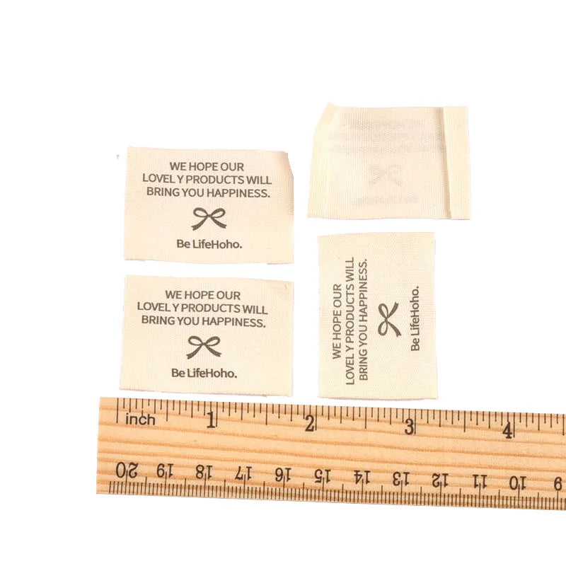 50pcs 19.5-44mm Random Mix Simple Beige Printed Labels For Clothing DIY Hats Bags Sewing Decorative Handmade Accessories C3782 Qme 2