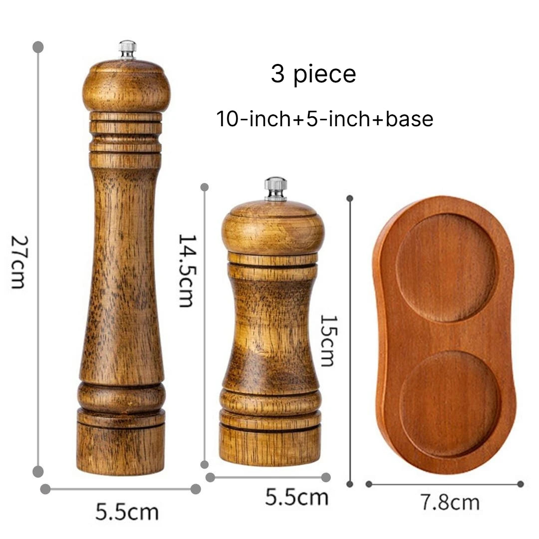A 5 8 10 Inch Manual Oak Spice Grinder Bottle, Pepper Zanthoxylum Mill, Household Fresh Ground Pepper Seasoning Container Qme 3 piece combinationD