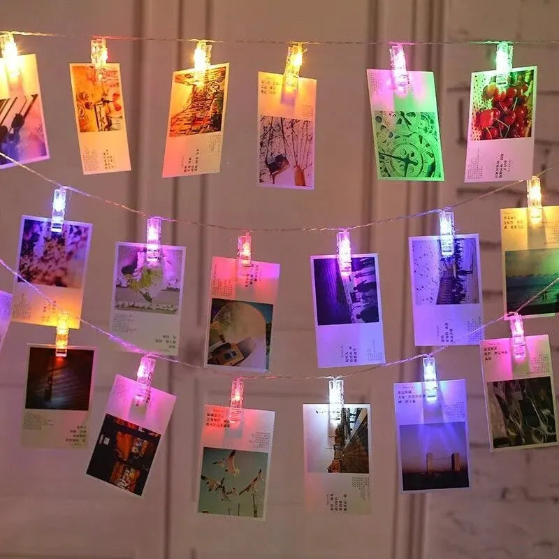 Garland Card Photo Clip String Lights 1.5M 10LEDS Led Fairy Light Bedroom DIY Clothespin Shapes Battery Decoration Lamp Qme Color