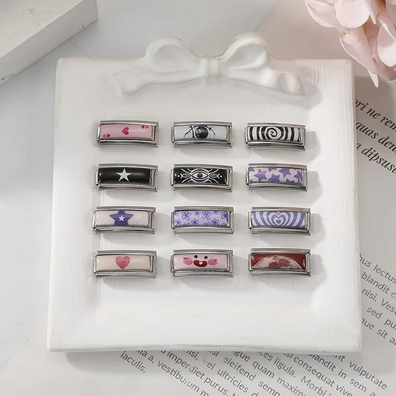 2026 New Women's Gift Black Eye Colorful Stars Heart Italian Charms Links Beads Fit 9mm Stainless Steel Modular Bracelet Jewelry Qme
