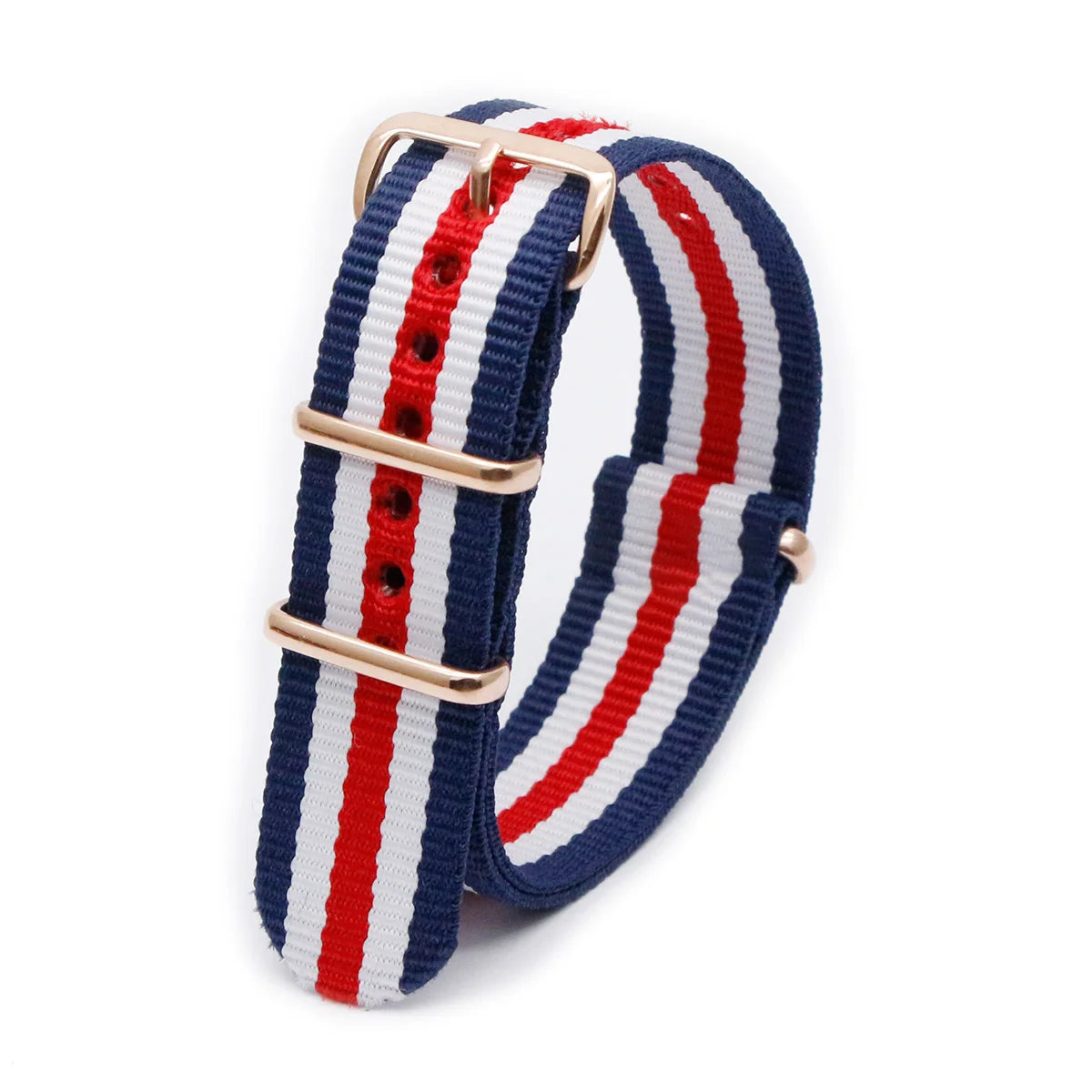 Luxury Nylon Watch Band Rose Gold Metal Buckle Durable Sweatproof Watch Strap 18/20/22/24MM Fashion Wristband For Men Women Qme 2Blue 2White 1Red 24mm