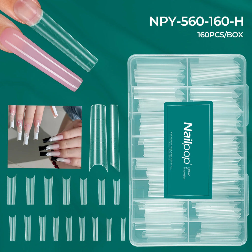 Nailpop Matte Nail Tips Half Cover Guide Lines PMMA Strong Flexible Qme