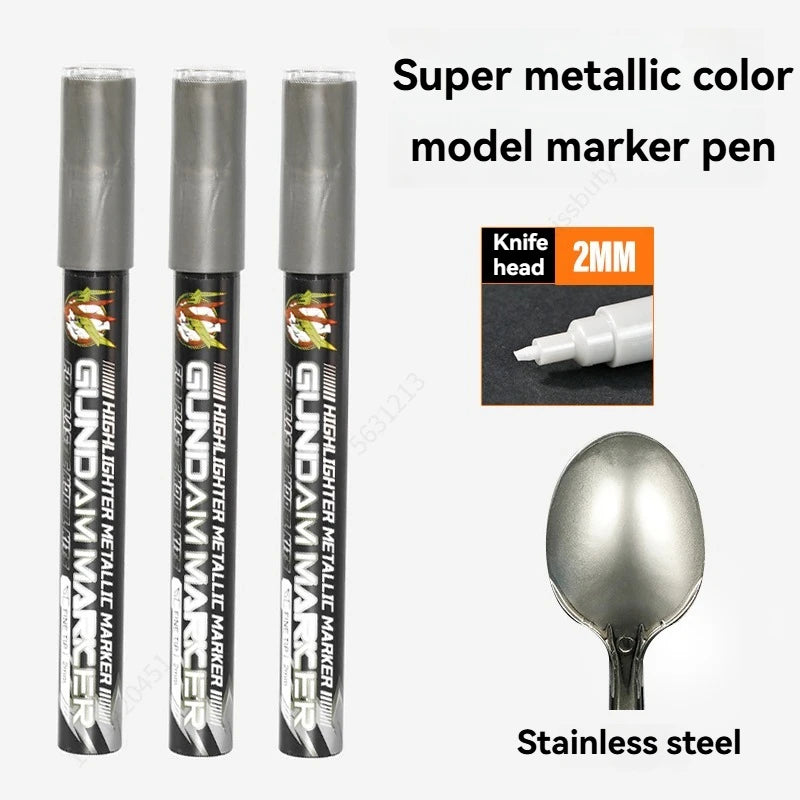 Metallic Markers Colouring Pens for Mech Painting Golden Paint Marker Pen Silvery Reflective Paint Model Marker Pen Stationery Qme 3Pcs Stainless steel